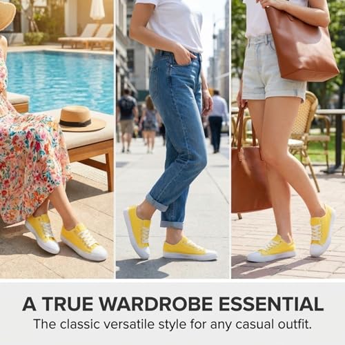 Image of Canvas Shoes for Women, Women's Fashion Sneakers | Casual Low Top, Lace Up, Rubber Sole, Canvas Upper, Cushioned Insole