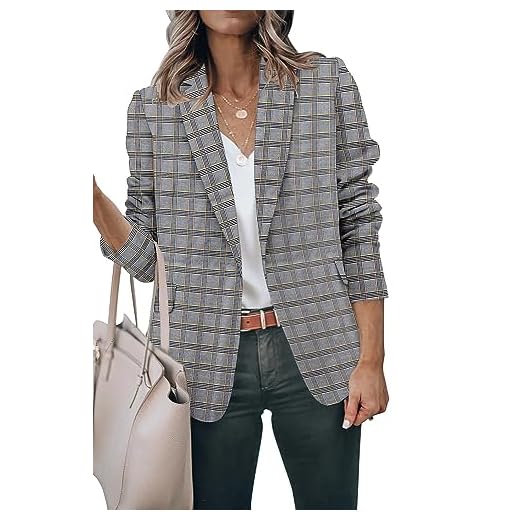 CZIMOO Blazers de Mujer Trajes Informales Ligeros Manga Larga Revertida para el Trabajo de Todos los Días Gris S