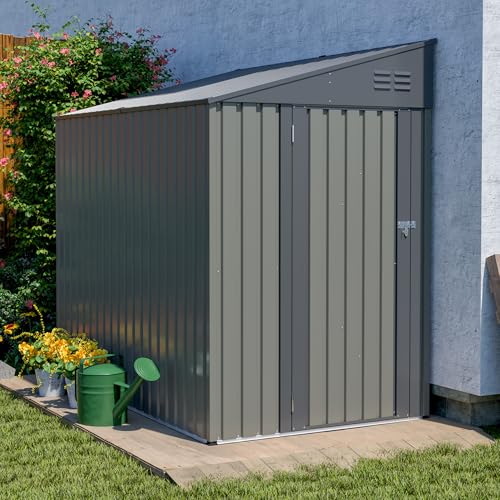 4 7 FT Lean to Storage Shed Outdoor Metal Wall Side Bike Mower Sheds & Outdoor Storage Cabinet Lockable Tool Organization Shed for Garden Patio
