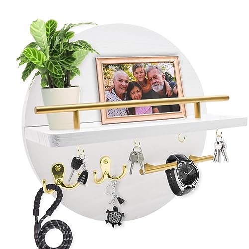 Stile Rustico In Legno Circolare Portachiavi Da Parete, Adatto Come Decorazione Per L'Ingresso Principale, La Camera Da Letto, Il Corridoio, L'Ufficio E La Cucina Porta Chiavi Da Muro Per Casa(Bianco)