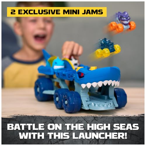 Image of Monster Jam Mini Jams Megalodon Squid Takedown Monster Trucks Playset | Exclusive Megalodon & Monster Manta Mini Toy Trucks, Catapulting Squid, Store & Launch, Pretend Play Gifts for Kids Ages 3+