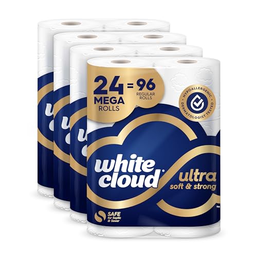 White Cloud Ultra Soft & Strong Toilet Paper, 4 packs of 6 Mega Rolls = 96 Regular Rolls