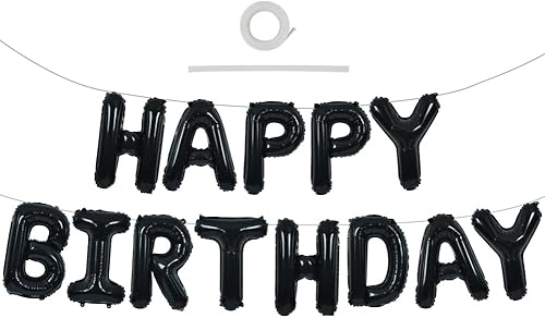 TONIFUL Pancarta de Globos Negros de Feliz Cumpleaños de 16 Pulgadas con Letras de Papel de Aluminio Mylar, Cartel Banderín Reutilizable para
