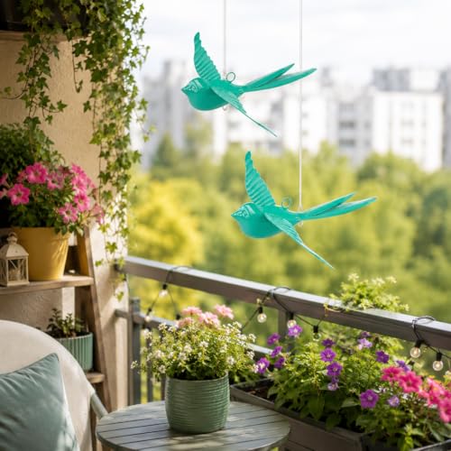 Image of Elan Metal Hanging Decorative Rockstar Bird For Home Balcony And Garden Decor (Set of 2- Aqua, Blue)