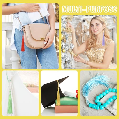 Image of 100 Pcs Bookmark Tassels Bulk Yellow Soft Craft Silky Handmade Mini Tassels for Jewelry Making with Loops for DIY Craft Accessory Dress Decoration