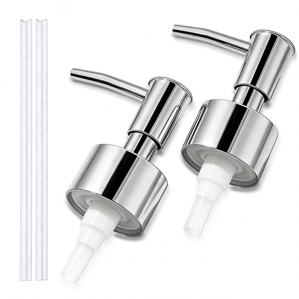 Photo 1 of 2-Pack Premium Soap Dispenser Pumps Replacement, Lotion Pump Heads for 28/400 Tall Bottle Neck, Silver Finish (Fits 26mm-28mm/ 1.02-1.10 inch)