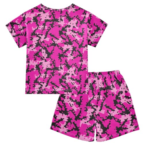 CHIFIGNO Camouflage Pink Black Pj Sets Cotton Jammies, Short Sleeve Summer Clothes with Pocket 5Y2