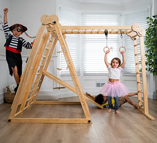 Avenlur Chestnut 8-in-1 Indoor Foldable Playset for Kids - with Slide, Climbing Wall, Monkey Bars, Swing