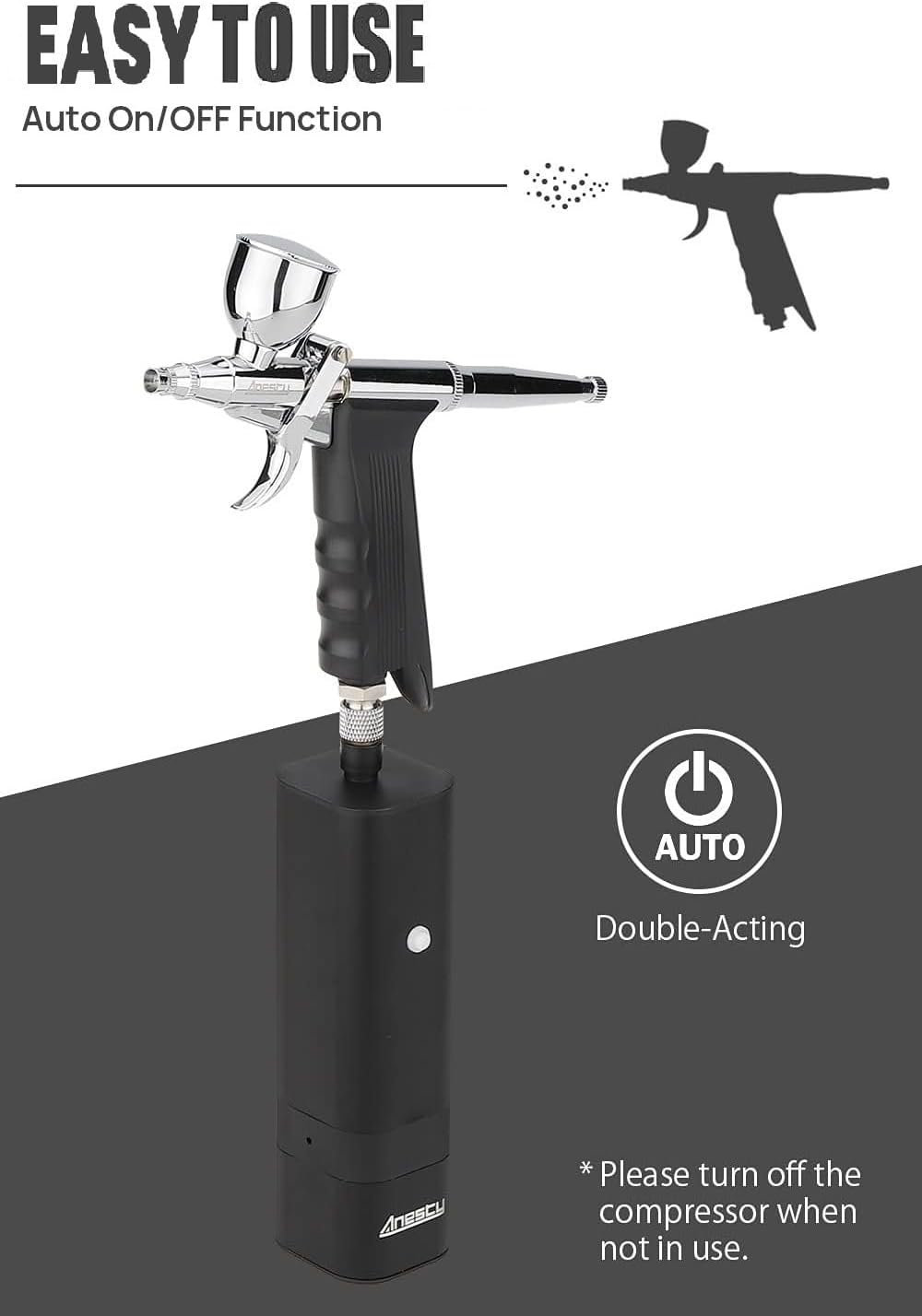 Anesty AHPPro High Pressure Cordless Airbrush Kit, Portable Airbrush Compressor,Connect Air hose Compressor for Makeup,Cake Decoration,Barber, Painting Model,Painting Nail Black