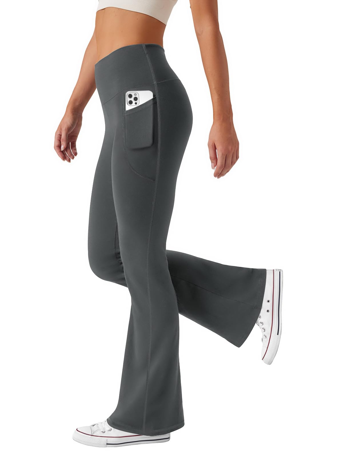 Friptspyg Hosen Damen mit Taschen Schlag Yogahose Hoher Taille Sporthose Elastische Freizeithose