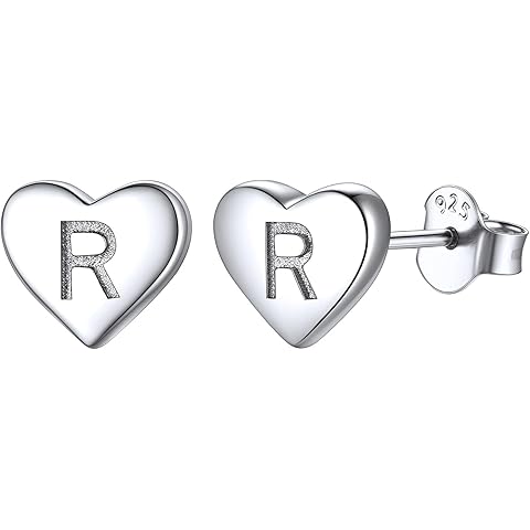 ChicSilver Hypoallergenic 925 Sterling Silver Heart Initial Stud Earrings for Women Sensitive(with Gift Box)