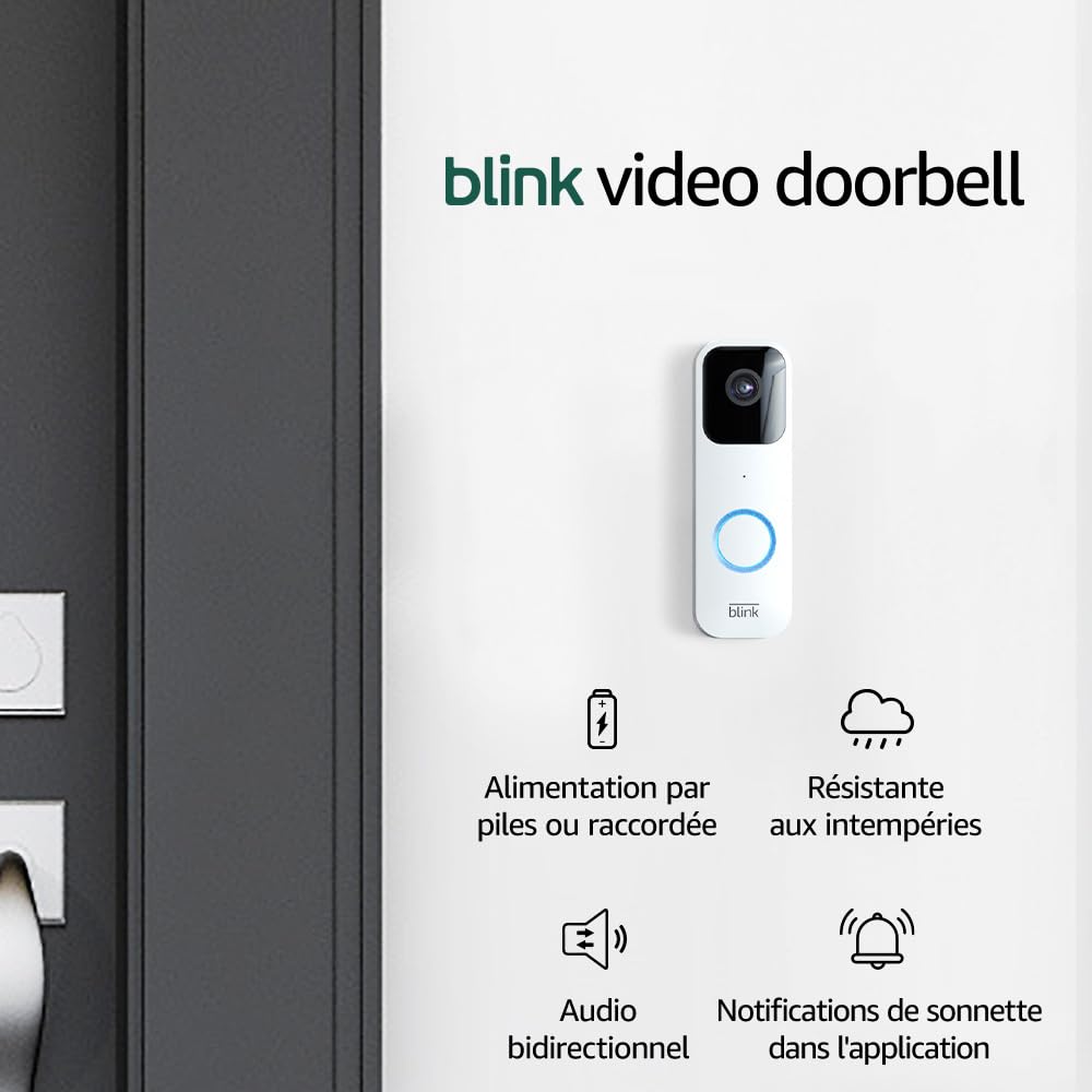 Blink Sonnette Vidéo | Système audio bidirectionnel, vidéo HD, longue autonomie, détection de mouvements, notifications de sonnette dans l'application, fonctionne avec Alexa | Blanc
