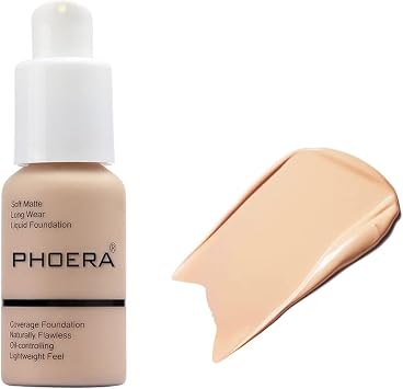 PHOERA Foundation - Flawless Soft Matte Liquid Foundation with 24 HR Oil Control and Concealer, Full Coverage Makeup for a Smooth, Long-Lasting Look, Waterproof 30ml 102 Nude