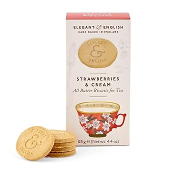 Millers Artisan Biscuits Elegant & English Strawberries & Cream Shortbread Cookies | Imported from England | 4.9 oz