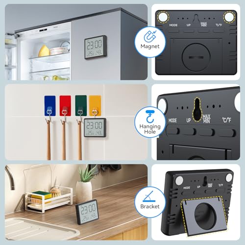 Lancoon Termómetro Higrómetro Digital, LCD Pequeño Reloj Despertador con Temperatura Humedad Multifuncional 12/24 Horas ℃/℉ para Hogar Estudiantes Oficina - imagen 3