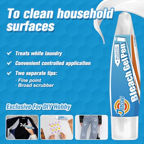 Image of Bleach Pen for Clothes & Grout, 4 in 1 Dual-Tip Stain Remover Gel Pen with Precision Tip & Brush Head, Portable Travel-Size for White Laundry, Bathroom Tile Lines, Mold & Mildew, Clothing DIY, Lemon