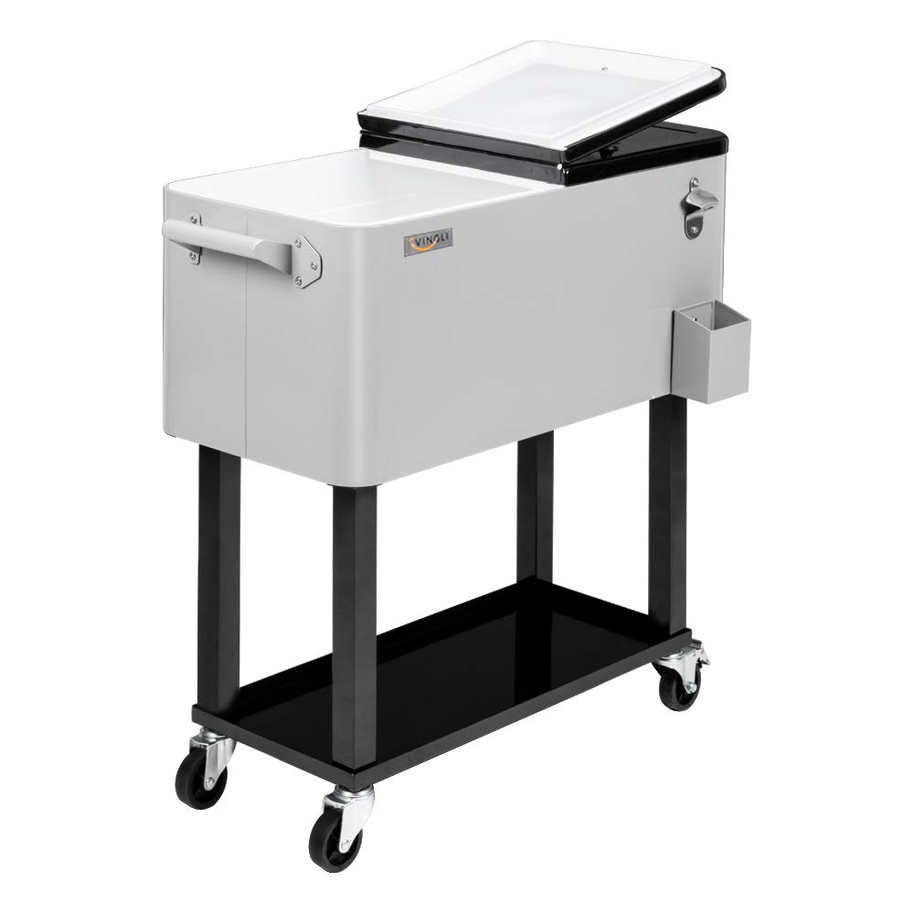 Bonnlo Carrito Nevera con Ruedas 76 L, Nevera para Bebidas de Exterior, Enfriador para Patio, Jardín, Camping, Parque y Playa