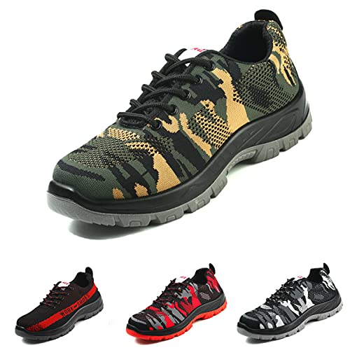 Zapatos de Seguridad Hombre Mujer Anti-Piercing Antideslizante Ligero Transpirable Zapatos de Trabajo Punta de Acero ZS003 Verde Green EU 47 Cover