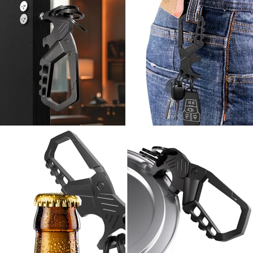 Image of Heavy Duty Keychain,Car Key Keychains,Bottle Opener Carabiner,Stylish Family Keychain with Bottle Opener and 3 Keyring (Black2)