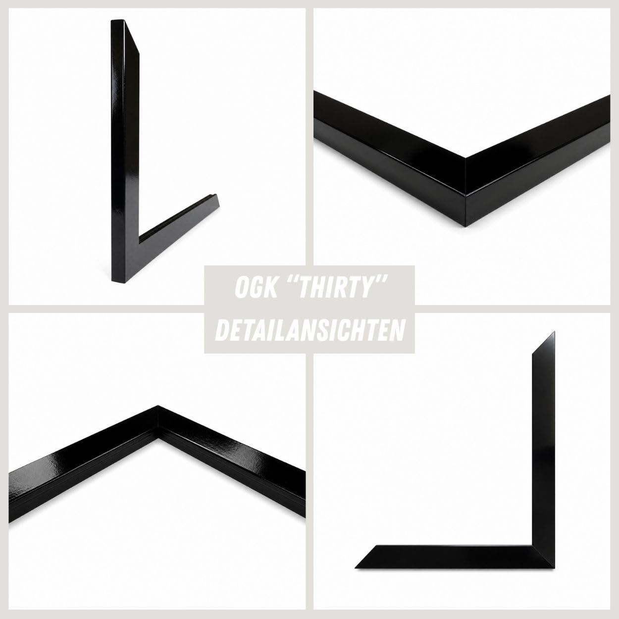Online-GalleryKing OGK Thirty Bilderrahmen 61x132 cm Schwarz Hochglanz - Vollummantelter MDF-Rahmen (30 mm breit) mit Anti-Reflex Kunstglas - Bilder- & Fotorahmen handgefertigt in Deutschland