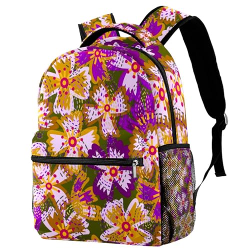 Sac à dos d'école confortable à motif fleurs sauvages pour ados