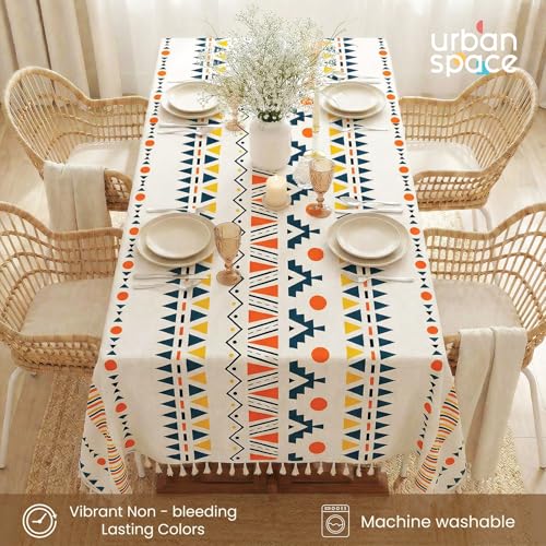 Image of Urban Space 100% Cotton Dining Table Cover 4 Seater, Printed Cotton Table Cloth for Center Table, Table Cover with Tassels (Ikat, 4 Seater - 48 inch x 72 inch)