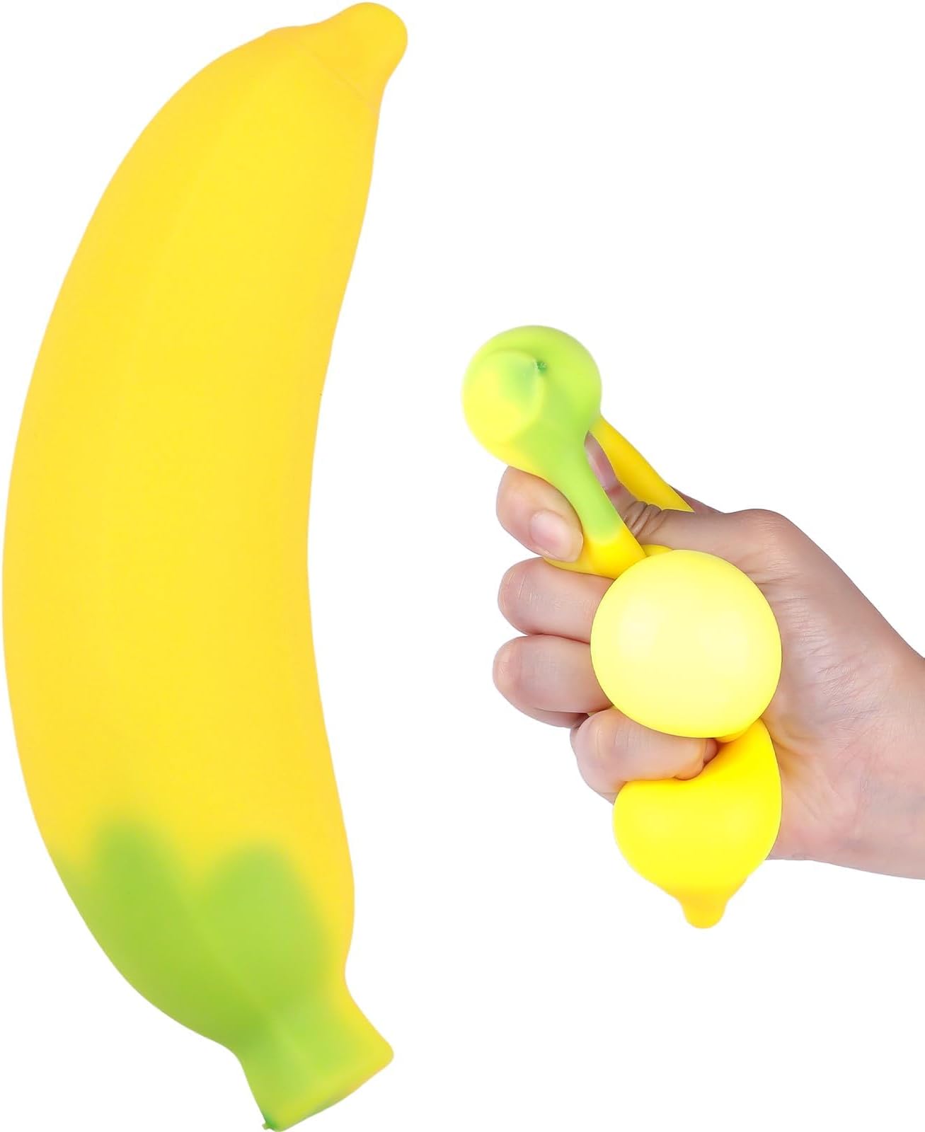 Anboor Fake Banana Squishy Toy, Scented Stretchy Banana Stress Ball Toy, Squishys Banana Stress Relief Toy for Kids, Adults and Teens Gifts