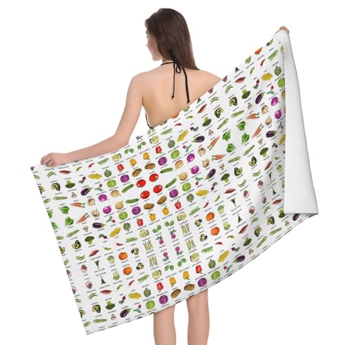 Introduction of Various Vegetables Print Lightweight Bath Towel Microfiber Ultra