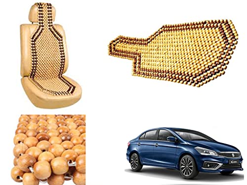 Image of Car Bead Seat Wooden Beads Cushion Cover Pad for Maruti Suzuki Ciaz 2018, Acupressure Sitting Seat Cover | Cream Color - Pack of 1