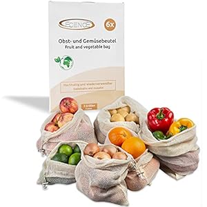 ECENCE Fruit- en groententasjes, 6 stuks in 3 formaten, herbruikbaar boodschappennetje, katoenen netje, plasticvrije…