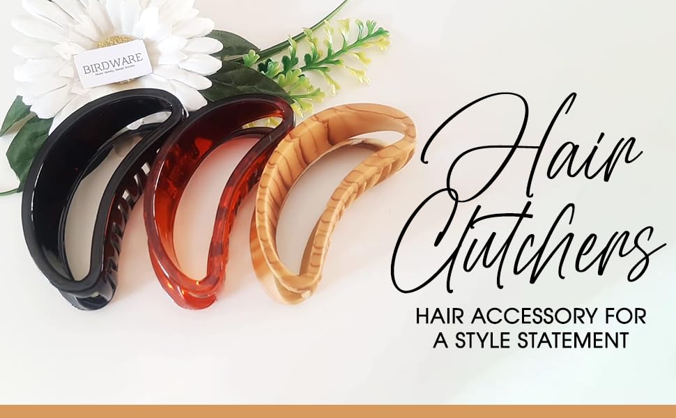 BIRDWARE hair clutcher Stylish Trendy Imported claw clip Butterfly Design Acrylic Material Hair Clips Hair Accessory For Women And Girls Transparent (3 Pc Black, Shell & White) 4