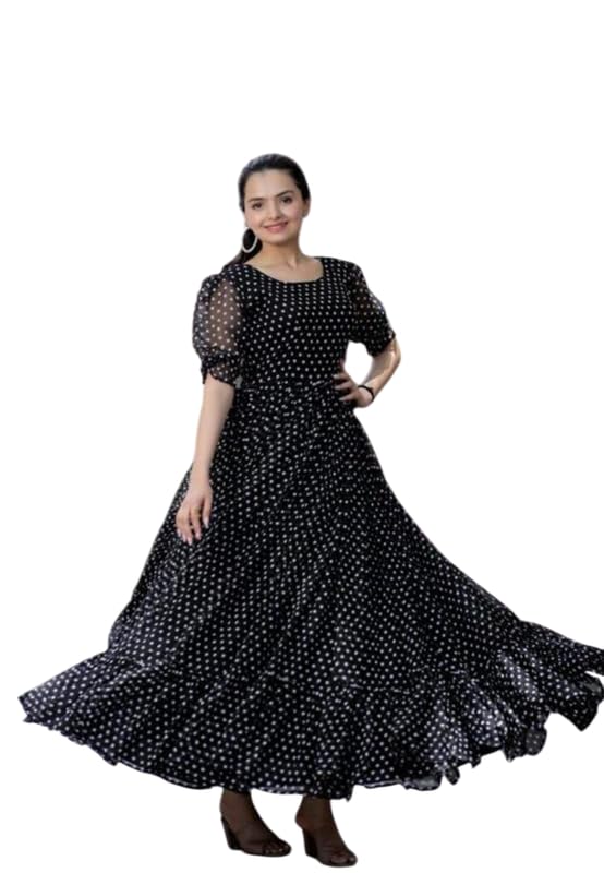 Elegant Women’s Long Gown | Anarkali Style | Flared Floor-Length Dress | Stitched Design No Matardot_Black__L-picture-38