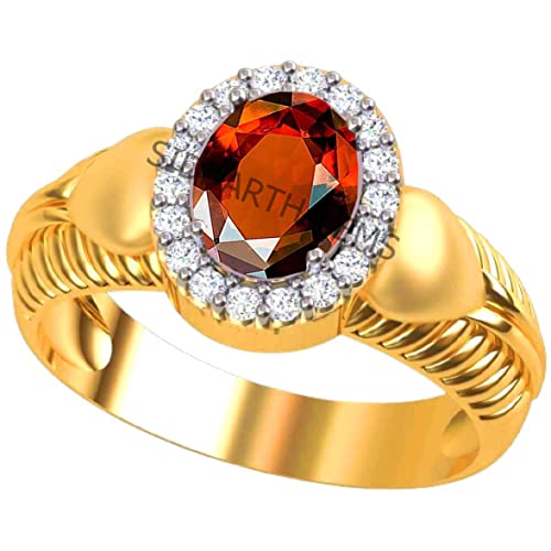 Bague réglable plaquée or hessonite naturelle panchdhaatu pour homme et femme