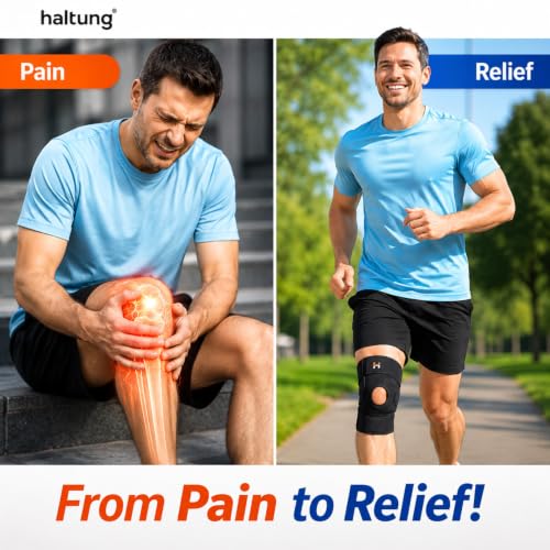 Image of Adjustable Knee Cap Support Brace For Men & Women | Open Patella Stabilizer Knee Compression Sleeve For Pain Relief, Running, Gym, Arthritis & Sports | Black