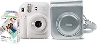 Kit Câmera Instax Mini 12 com pack 10 fotos Mermaid Tail e Bolsa Prateada