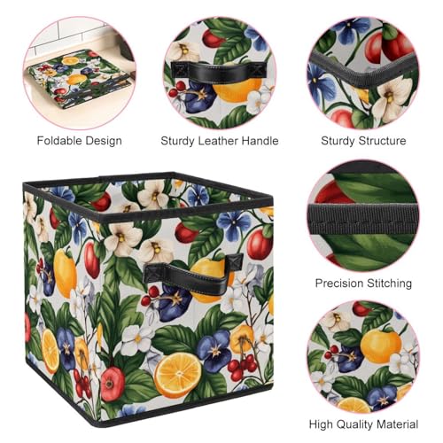 Boîte de rangement avec double poignées au décor de fleurs fraîches