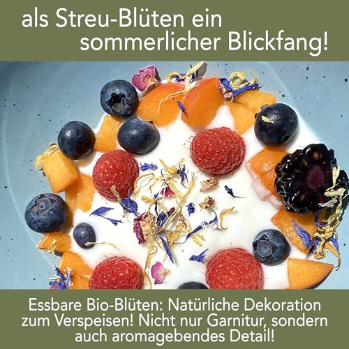 direct&friendly | Bio bunte Blütenmischung | 250g | farbenfroher Essblüten-Mix aus Rosen-, Ringelblumen- und Kornblumenblütenblättern