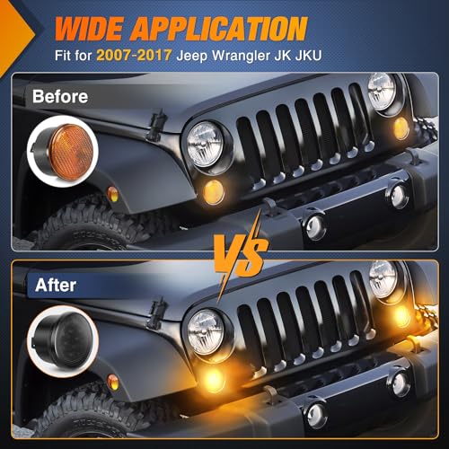 Image of Nilight JK Front Turn Signals Light 8LED Smoked Lens Amber Fronts Grille Indicator Lights Day Running Waterproof Clearance Lamp Compatible with 2007-2017 Wrangler JKU