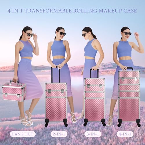 image for Stagiant Rolling Makeup Train Case Cosmetology Case on Wheels 4 in 1 L