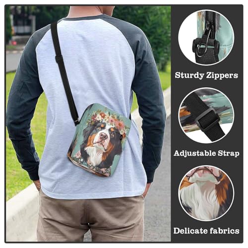 MCHIVER Small Messenger Bag Mountain Dog Flowers Teal Crossbody Bag for Men Women Purse Fanny Pack for Phone Passport4