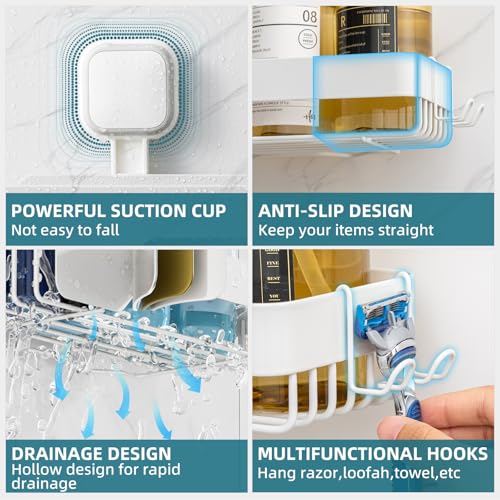 TAILI Shower Caddy Suction Cup 2 Pack,Stainless Steel Rustproof Shower Shelves,No Drilling Wall Mounted Basket,Large Capacity,Removable Suction Cup Bathroom Organizers & Home Decor, White by TAILI - Image 7