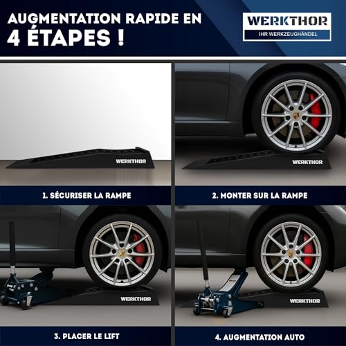 WERKTHOR Rampe Voiture Extra Basse [Lot de 2] – Rampe de Levage Voiture Jusqu’à 5T – Rampes Voiture Renforcées pour Véhicules Sportifs et Rabaissés – 2X Rampes pour Voiture – vue 9