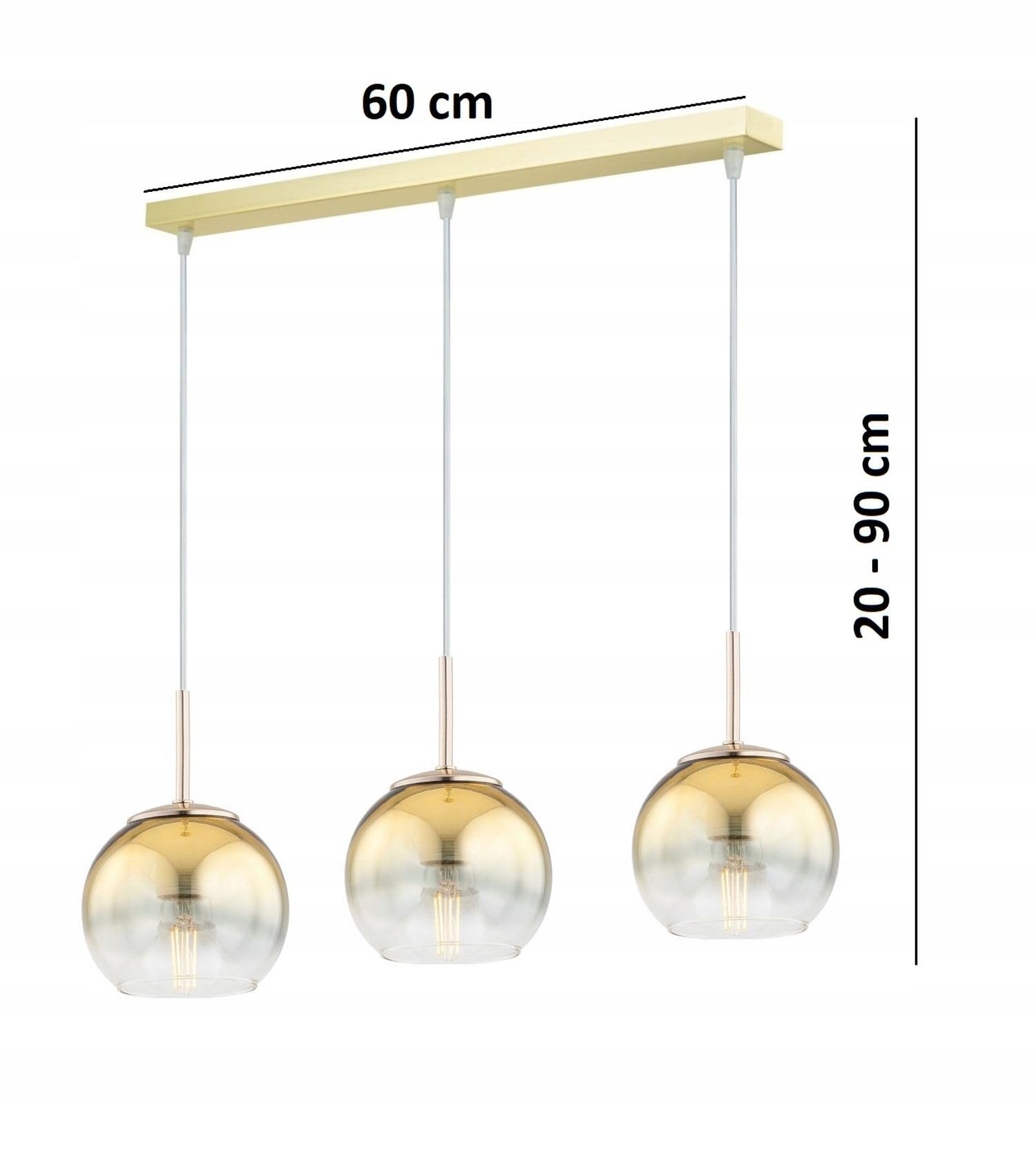 Licht-Erlebnisse Pendelleuchte 3-flammig Metall Glas Gold Esstisch Wohnzimmer Küche Modern E27 gemütlich elegant L:60 cm Hängelampe Esszimmer