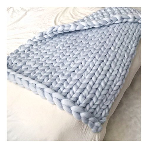 Eastsure Chunky Knit Blanket Bulky Throw Merino Wool Hand Made Bed Sofa Throw Super Large,Grey,40"X47" #TOP5