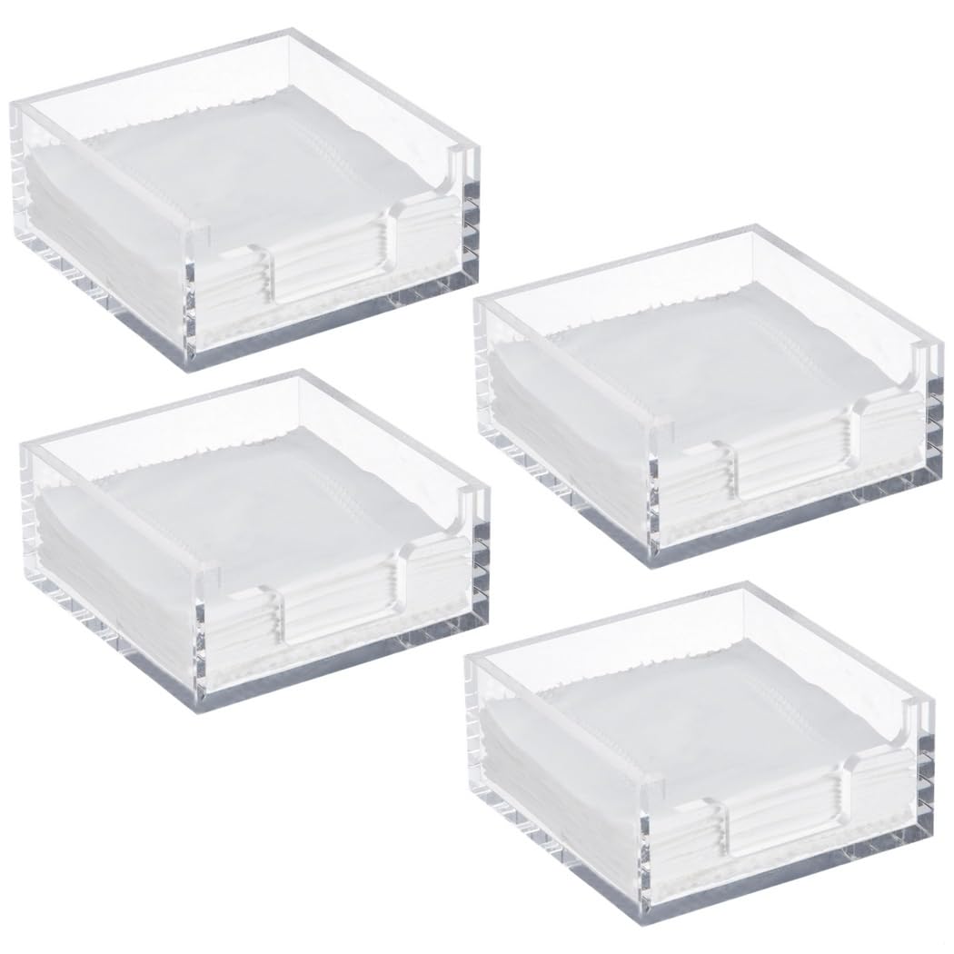 4 servilleteros cuadrados acrílicos para cóctel, dispensador de servilletas de 4 x 4 pulgadas para cocina, baño, bar y restaurante