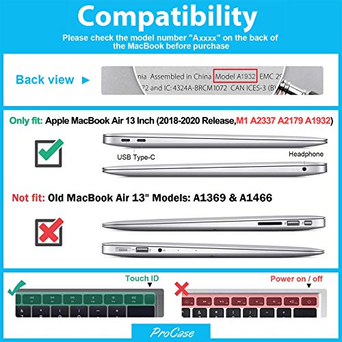 ProCase Capa para MacBook Air de 13 polegadas 2020 2019 2018 versão A2337 M1 A2179 A1932, capa rígid