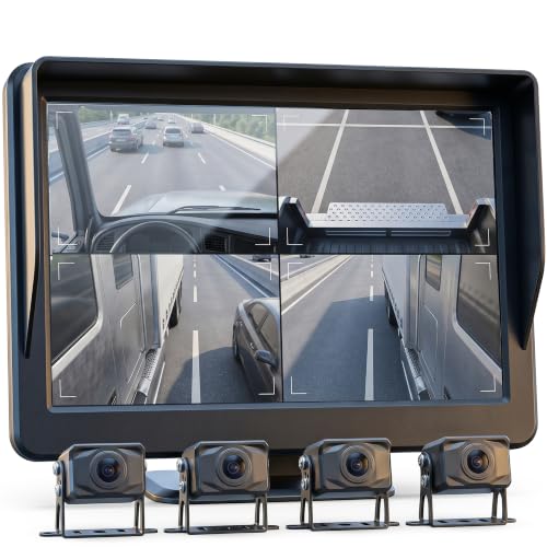 Image of Golens 4 Channel Dash Cam for Trucks & Buses with 10 Inch IPS Monitor, 1080P Quad Split View, Night Vision, Parking Monitor, Loop Recording, 9V-36V Vehicle Compatible T5-T4C