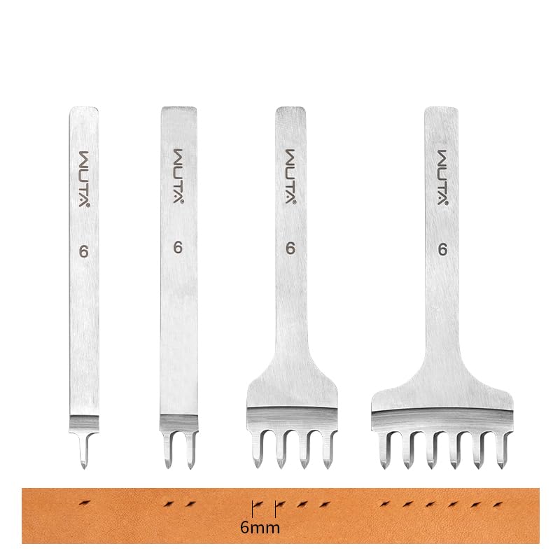 WUTA Leder Locher Werkzeug, Zweite Generation Schnellarbeitsstahl Prickeisen Leder Meißel Locher Werkzeug für DIY Craft(6mm 1+2+4+6）