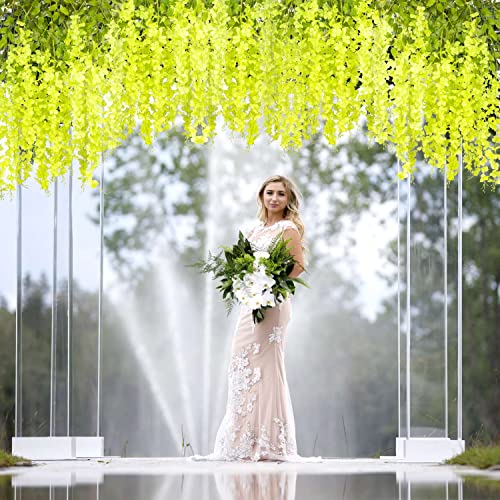 12 Pack Artificial Flowers Silk Wisteria Vine Ratta Hanging Flower (Green) #TOP6