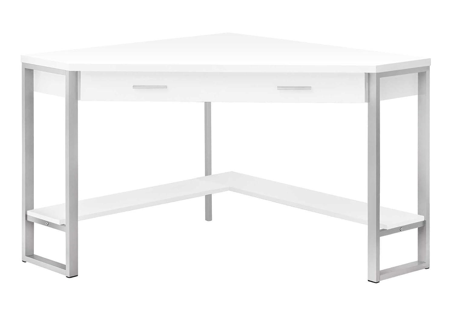 Monarch Specialties Corner Desk with Storage and Shelf Laptop PC Study Table-Workstation for Home Office 42 L White